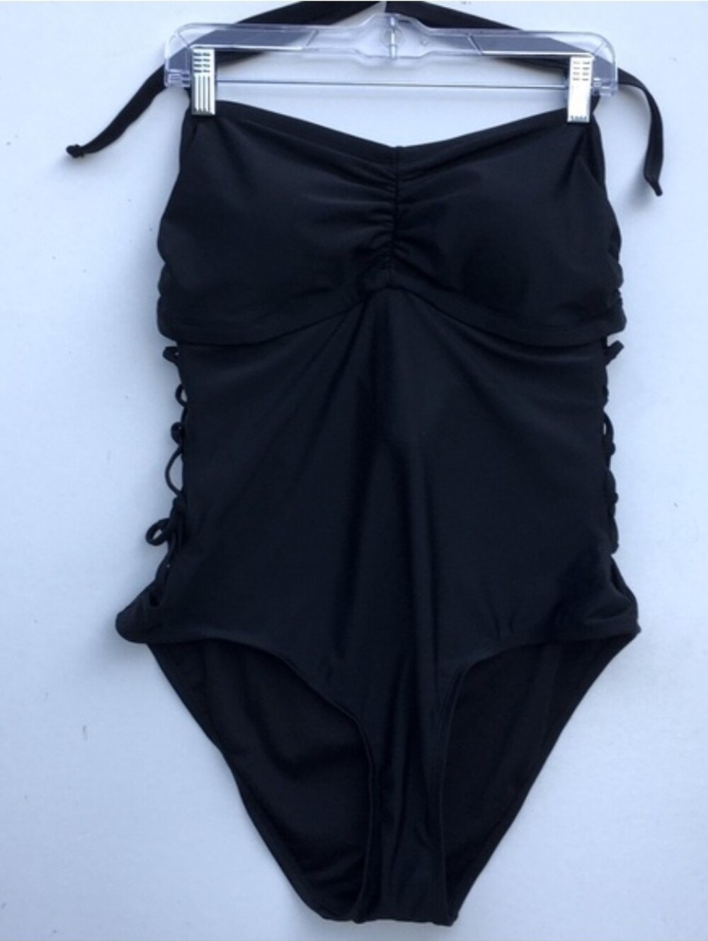 Black Halter One-Piece Swimsuit with Side Lattice Plus Size 18W - Picture 10 of 11
